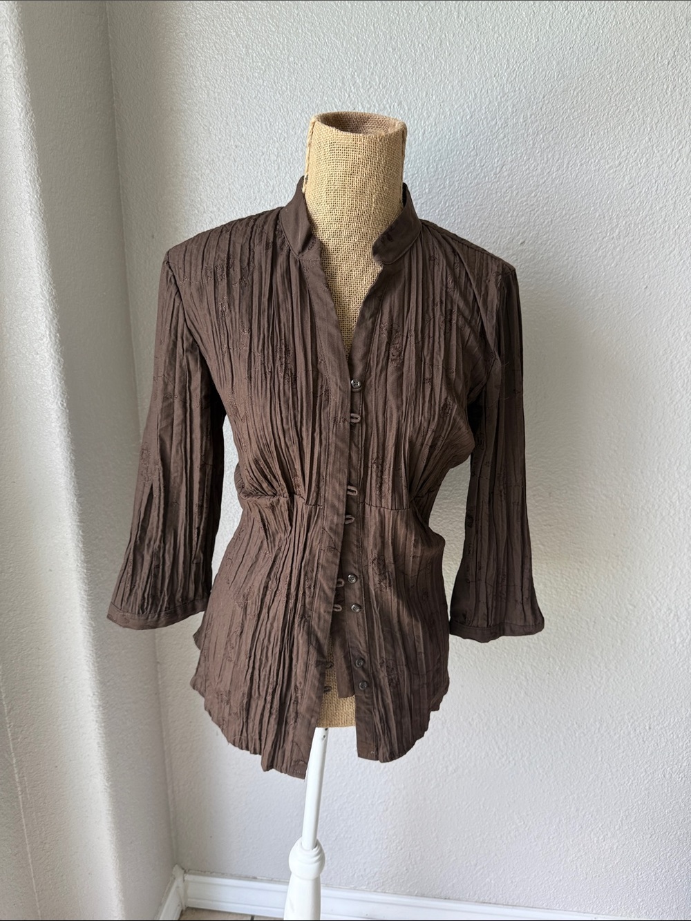 St. John's Bay Brown Crinkled Button-Down Shirt